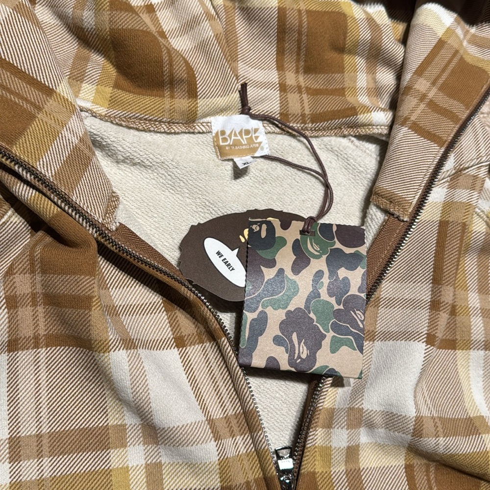 Bape cream and tan check zip up sweatshirt NWT - Picture 3 of 6